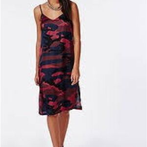Missguided Red and Black Camouflage Spaghetti Strap Slip Dress Size 8